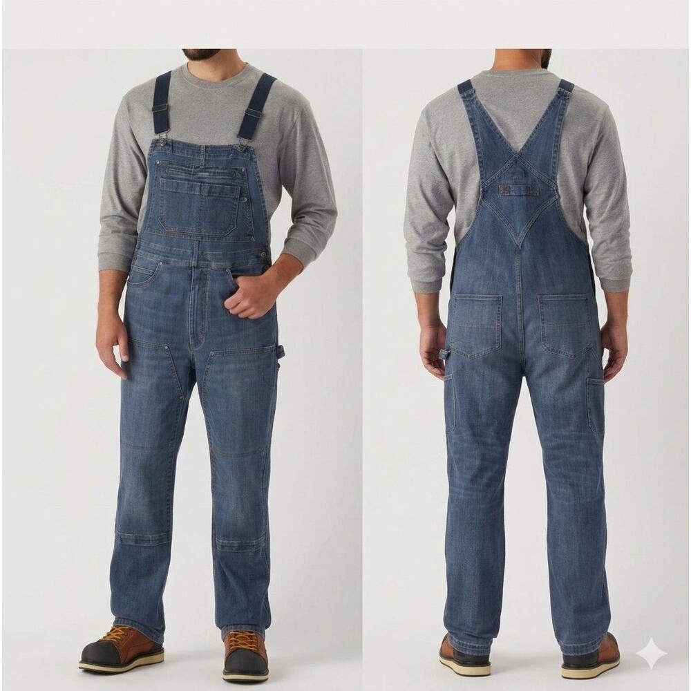 Duluth Trading Co Men’s Ballroom Double Flex Denim Bib Overalls 40x30  Blue